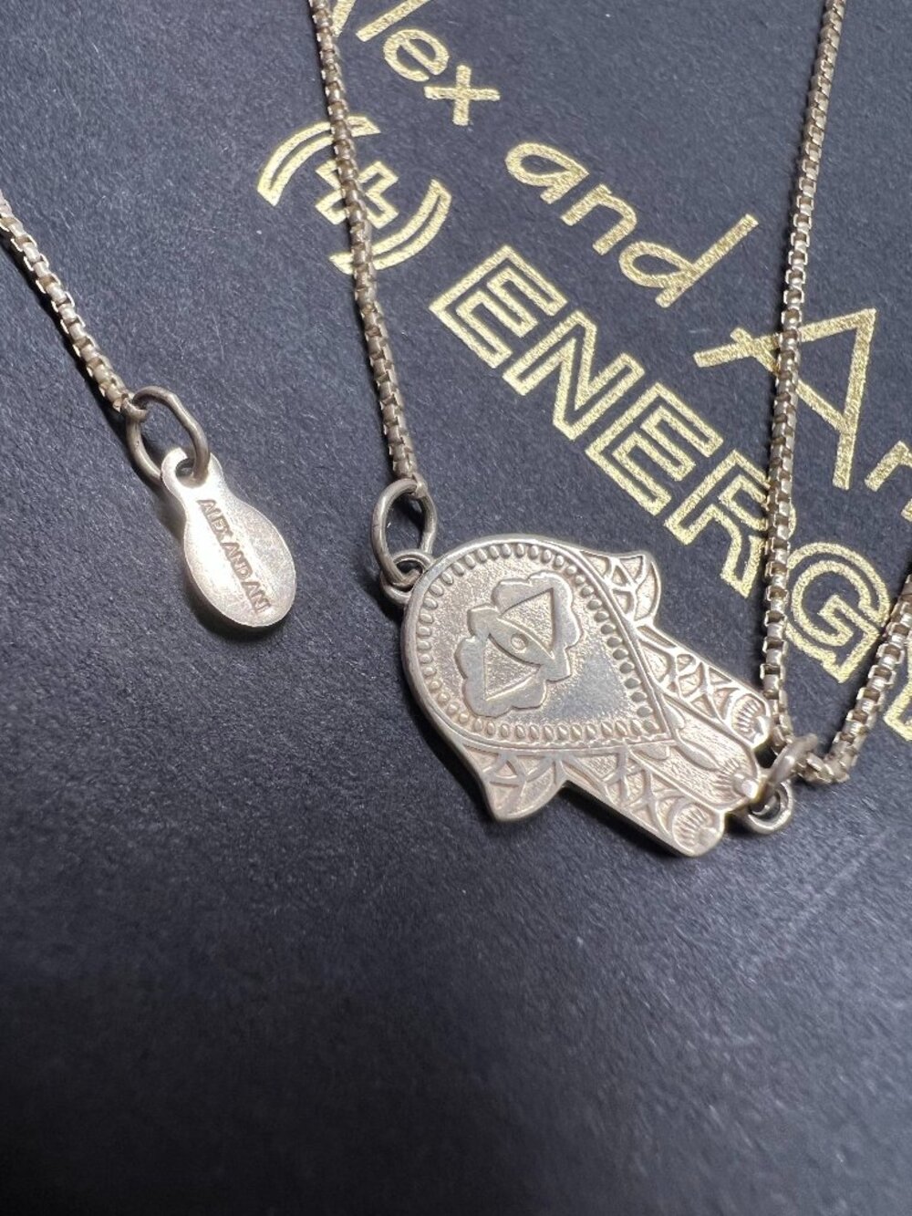 Alex and Ani Hamsa Hand Embossed Charm Necklace Sterling Silver "925" Adjustable